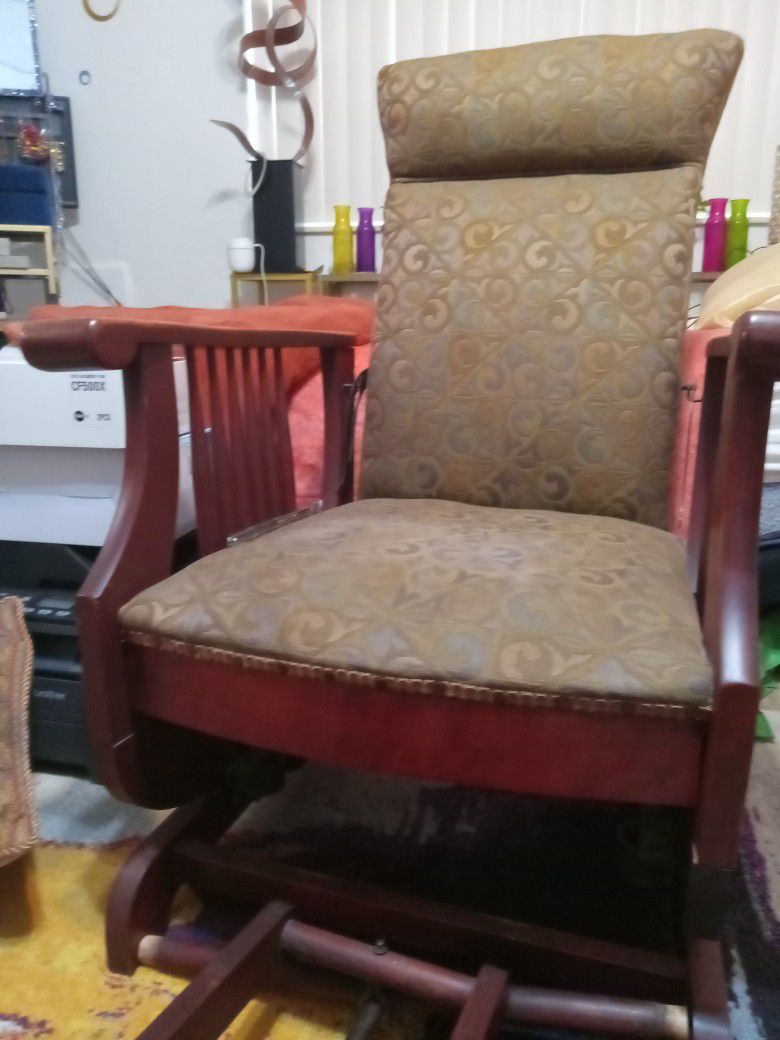 Antique Fabric And Wood Chair With Footrest