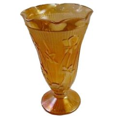 Jeanette Iris & Herringbone Vase Marigold Carnival Glass