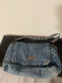 Y2K Denim Shoulder Bag with Chain Strap & Turn-Lock Closure