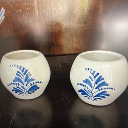 Two Delftware Small  Candlesticks