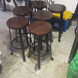 6 Wooden Topped Bar Stool