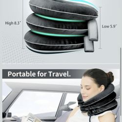 S Cervical Neck Traction Device for Neck Pain Relief - Inflatable Neck Stretcher Collar for Decompression - Best Home Use Neck Brace Pump