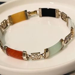 925 Sterling Silver Jade Multicolors Gemstone 