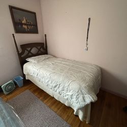 Wooden Twin Size Bed With Mattress & Box Spring 