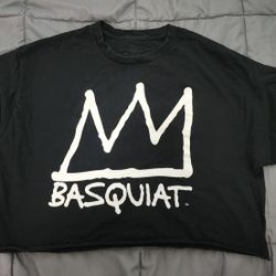 Women's Cropped Basquiat Crown Black Tee (Size Large)