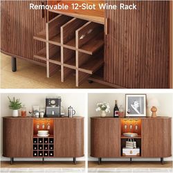 63" Fluted Wine Bar Cabinet with LED Light Walnut