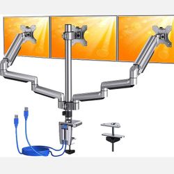ErGear Triple Monitor Mount Stand with USB Ports, Fully Adjustable Gas Spring 3 Monitor Arm Mount for Three Screens, Fits 27-inch Flat or Curved LCD C