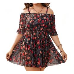 SHEIN Curve Floral Print 3 Piece Swimsuit Set