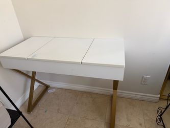 White and Gold Vanity Desk with Storage