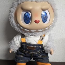 Labubu Doll Gray With Moving Eyes 15" Tall