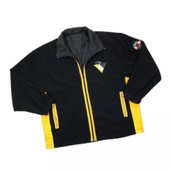 PRO PLAYER PITTSBURGH PENGUINS WINDBREAKER JACKET LARGE L MENS REVERSIBLE FLEECE