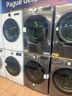 LG 5.0 cu. ft. Black Steel Front Load Smart Washer with TurboWash and 7.4 Cu.Ft Gas Dryer (Side by Side or Stacked)