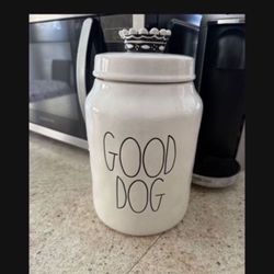 RAE DUNN “GOOD DOG “STORAGE CONTAINER FOOD TREATS CERAMIC 10”x 5 1/2”