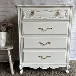 Awesome Shabby Distressed White And Gold Dresser 