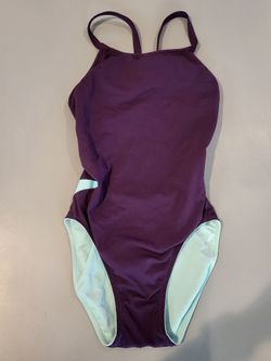 🏊‍♀️ Speedo Reversible Purple & Aqua One-Piece Swimsuit – Open Back – XS/S Estimated
