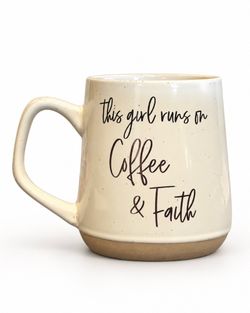 This girl runs on coffee and faith mug fig and fern