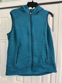 L.L. BEAN: Turquoise Hooded, Fleece Lined Vest, Sz L