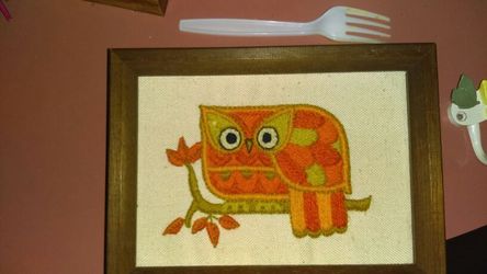 Framed vintage owl cross stitch