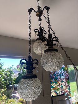 Vintage 3-Light Swag Chandelier with Glass Globe Shades