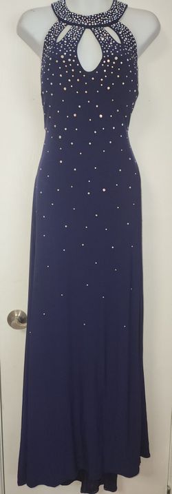 Navy Blue Rhinestone Halter Neck Formal Gown Size 12P