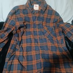 Levi's Button Up Collared Long Sleeve Flannel Shirt Blue/Orange Size Extra Large
