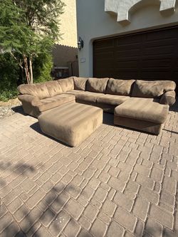 Large Brown Sectional Sofa + Matching Ottoman