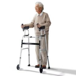 76#2 in. 1 Folding Walker Removable Armrests, Height Adjustable Foldable Walker 5 in. Solid Wheels, Lightweight Aluminum
