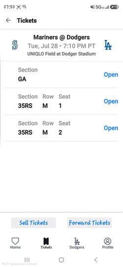 Dodger tickets (ws ring)