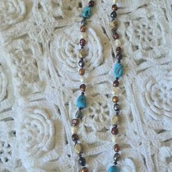 Natural Turquoise And Pearl Long Necklace