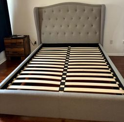 Upholstered Wingback platform QUEEN bed frame - Like NEW