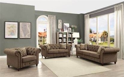 Chesterfield Style Grey Button Tufted Sofa and Love Seat Set with Rolled, Nailhead Trim Arm Design  Add Chair: $599  Best Prices in the Industry Guara
