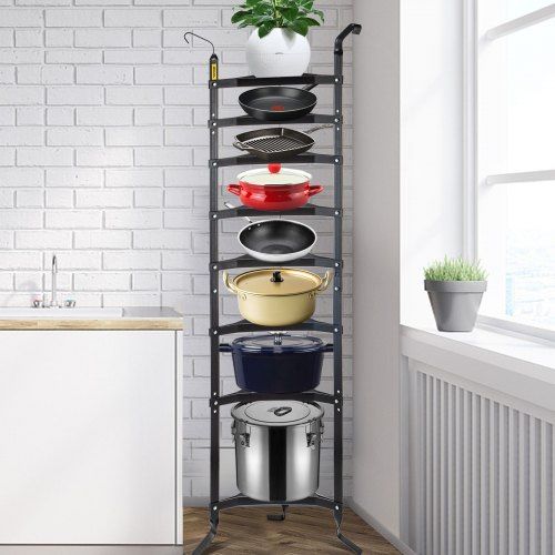 8-Tier Cookware Stand, 68-inch Multi-Layer Pot Rack, Carbon Steel Cookware Shelf, Cookware Storage Tower, Unassembled Kitchen Corner Shelf Rack for Pa