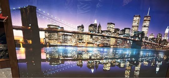 NYC night skyline glass framed 38x28