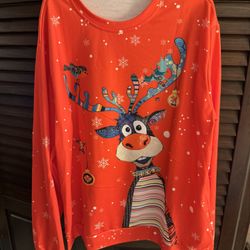 NWOT Women crewneck Christmas Reindeer pullover Sweatshirt size XL