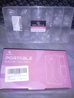 Helivive portable Electric Nail Drill & Una Gella False Nails Bundle