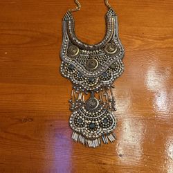 Urban Outfitters Leather And Chain Gold Statement Bib