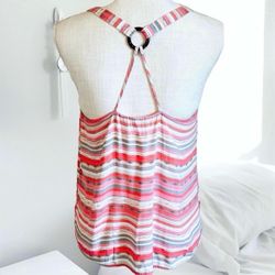 Boho Style Striped Peach Crisscross Open Back O-Ring Tank Top - Women's Small