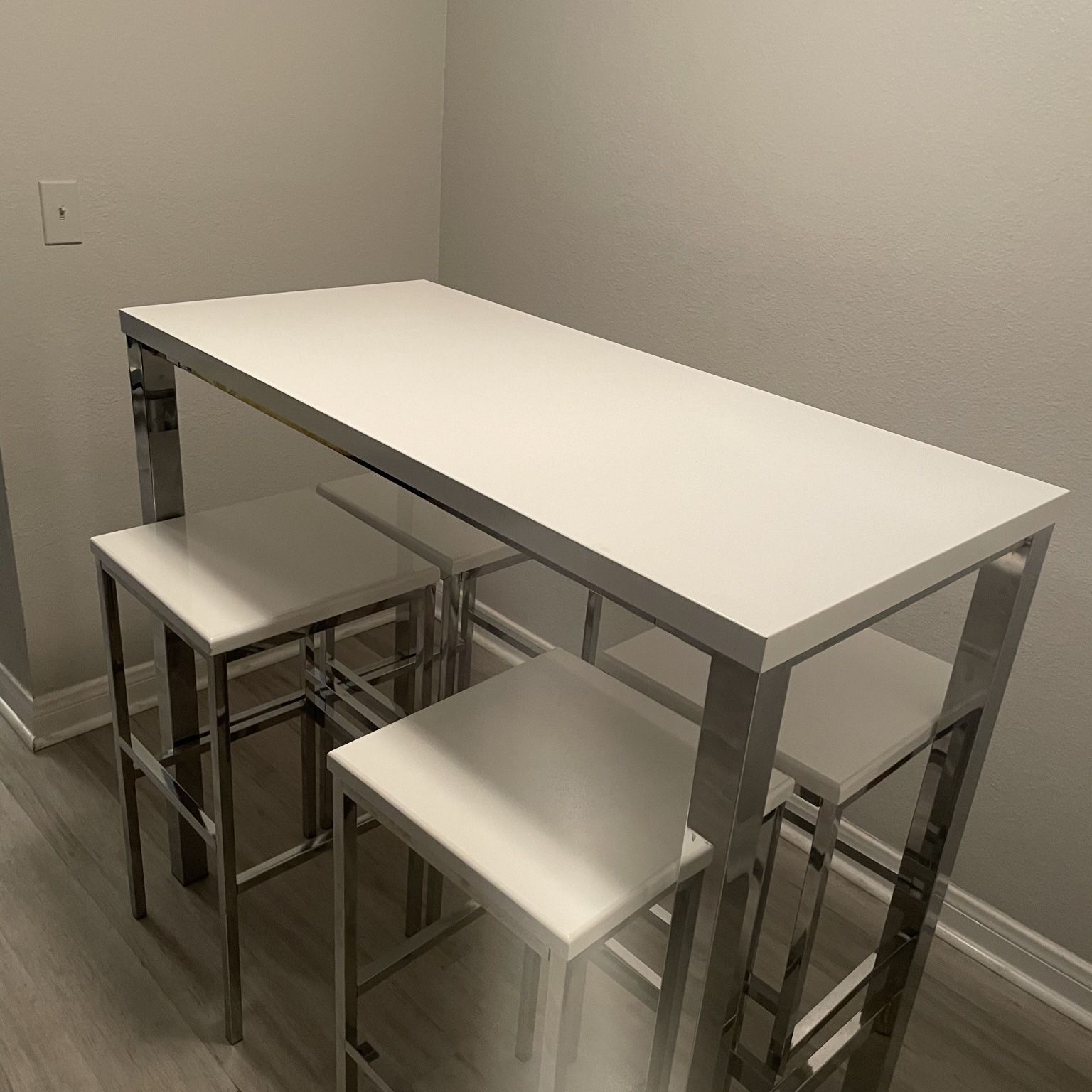 White/Chrome Tall Dining Table Of 4 MOVE OUT SALE!!