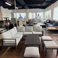 🔥Set of 7🔥Aluminum Patio Furniture Set, Modern Metal Outdoor Patio Conversation Sets with Coffee Table (Grey)💰499$  Decatur Location  2272 Lawrence