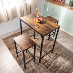 🖤Black Friday🖤 Homy Casa Feynman 3-Piece Rustic Industrial Counter Dining Set with Stools