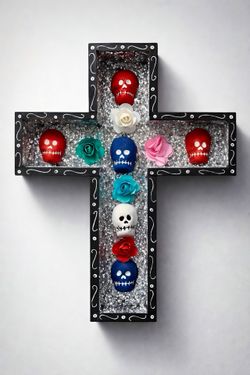Nicho Mexicano En Cruz De Catrina’s Day Of The Dead Shadow Box Cross
