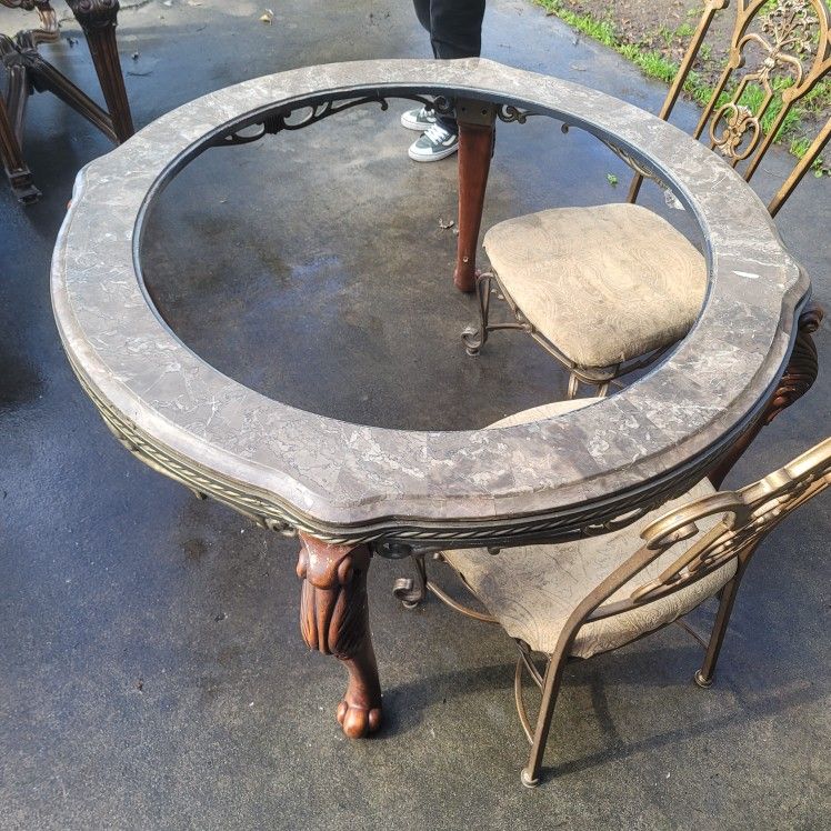 Ashley Furniture Marble and Glass Kitchen Table 3 chairs