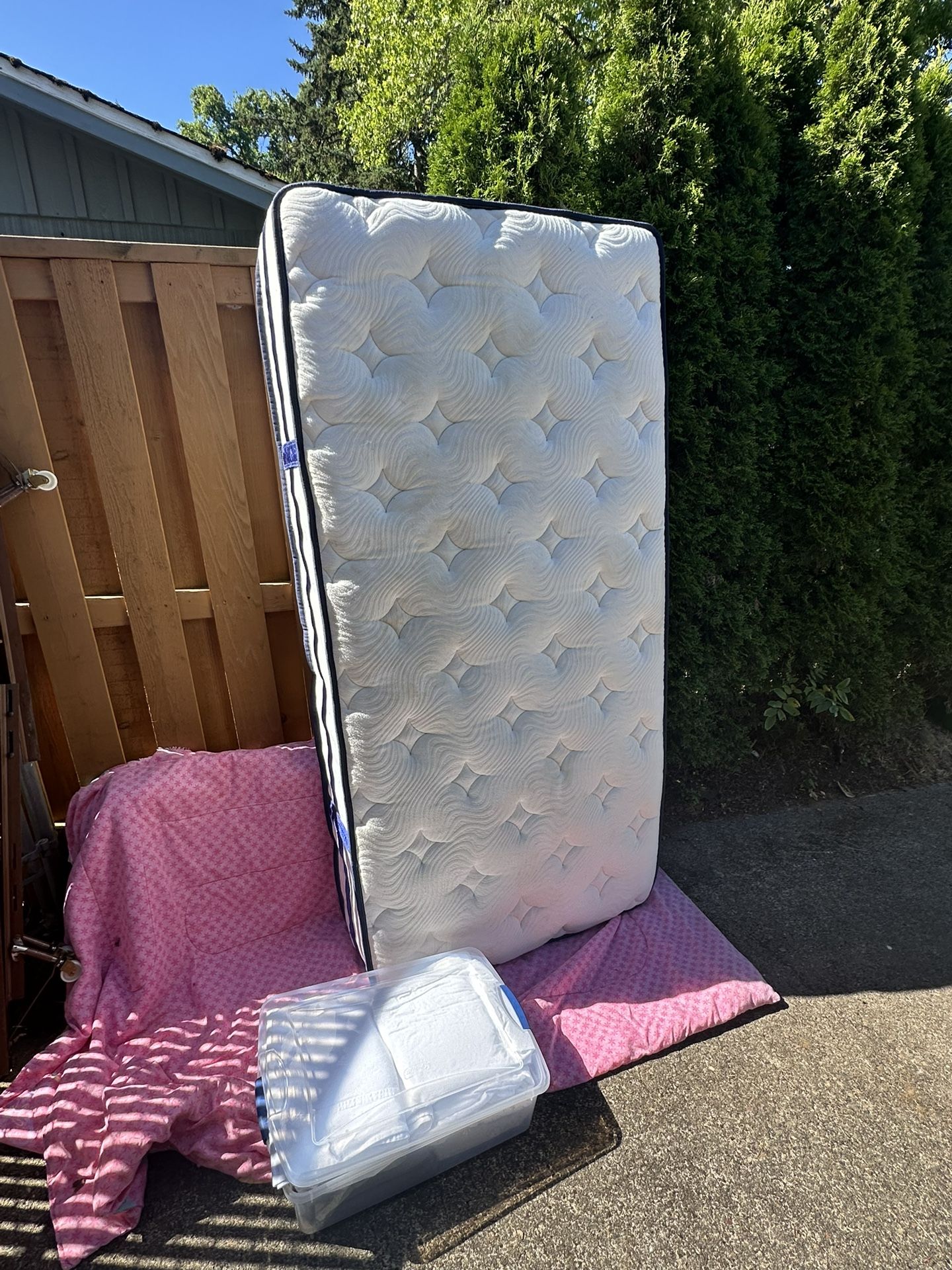 Twin XL Bed With Frame Mattress Topper And Bedding