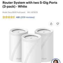 TP-Link - Deco BE65 Pro BE11000 Whole Home Tri-Band Wi-Fi 7 Mesh Router System with two 5-Gig Ports (3-pack) - White