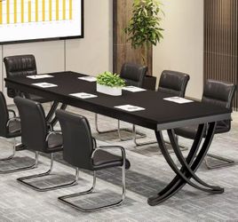 RY0189 6.5FT Conference Table for 6-8 People, 78 inch Long Rectangular Seminar Table with Strong Metal Frame, Business Furniture Boardroom Desk for Of