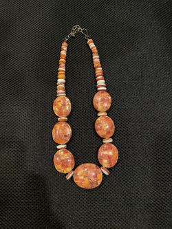Navajo Spiny Oyster & Lions Paw Shell Heshi Beaded Necklace.