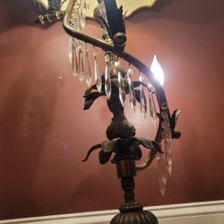 VINTAGE! SOLID METAL INTRIGUING LAMP WITH CRYSTALS  4' TALL