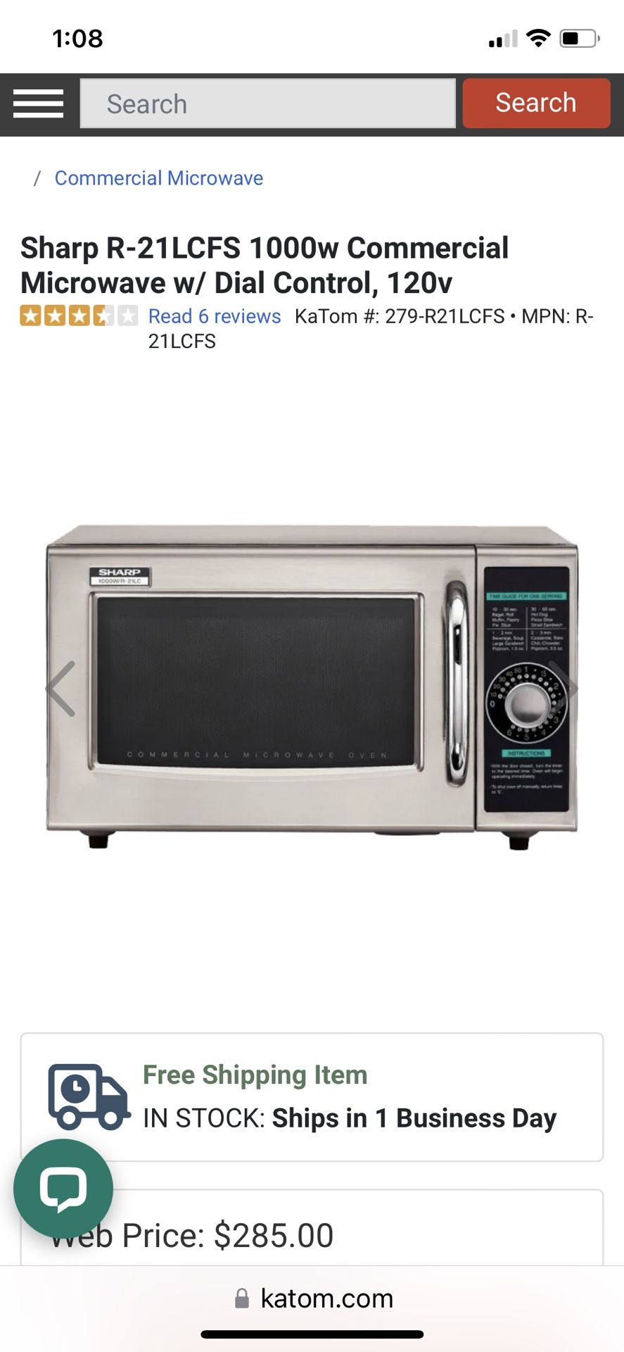 Sharp R-21LVF Medium Duty Commercial Microwave Oven - 120V/1000W