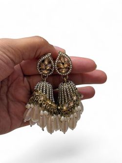 New | Pakistani White/Gold Pearl Jhumka Earrings