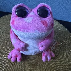 Adorable 2013 TY Beanie Baby Boos - Smitten Pink Frog With Glitter Eyes